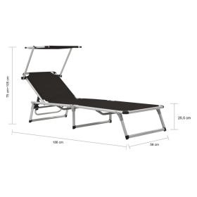 vidaXL Folding Sun Lounger with Roof Aluminium and Textilene Black