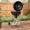 Outsunny 21" Kettle Charcoal BBQ Grill Trolley with 360 sq.in. Cooking Area, Outdoor Barbecue with Shelf, Wheels