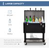 Outsunny 68QT Patio Cooler Ice Chest with Foosball Table Top, Portable Poolside Party Bar Cold Drink Rolling Cart on Wheels with Tray Shelf