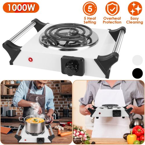 1000W Electric Single Burner Portable Coil Heating Hot Plate Stove Countertop RV Hotplate with 5 Temperature Adjustments Portable Handles 1000W Electric Single Burner Portable Coil Heating Hot Plate Stove Countertop RV Hotplate with 5 Temperature Adjustments Portable Handles