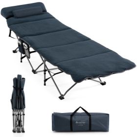 Folding Retractable Travel Camping Cot with Mattress and Carry Bag (Color: Blue)