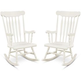 Rocking Chair with Solid Wooden Frame for Garden and Patio (Color: White)