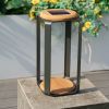 16.81"/12.01"H Outdoor lighting Aluminum Solar LED Lantern with Teak, USB Charging