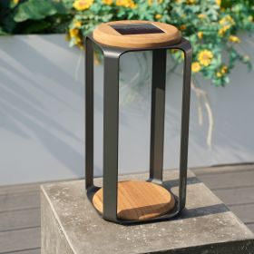 16.81"/12.01"H Outdoor lighting Aluminum Solar LED Lantern with Teak, USB Charging (Light Source: Large size)